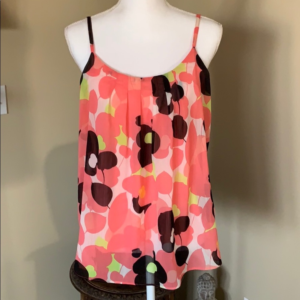 New York & Company Coral Floral Print Spaghetti Strap Tank